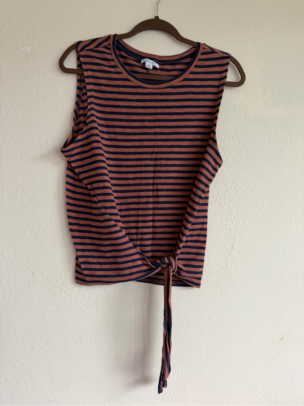 Oneill Striped Tie-Front Tank Top - Rust & Navy